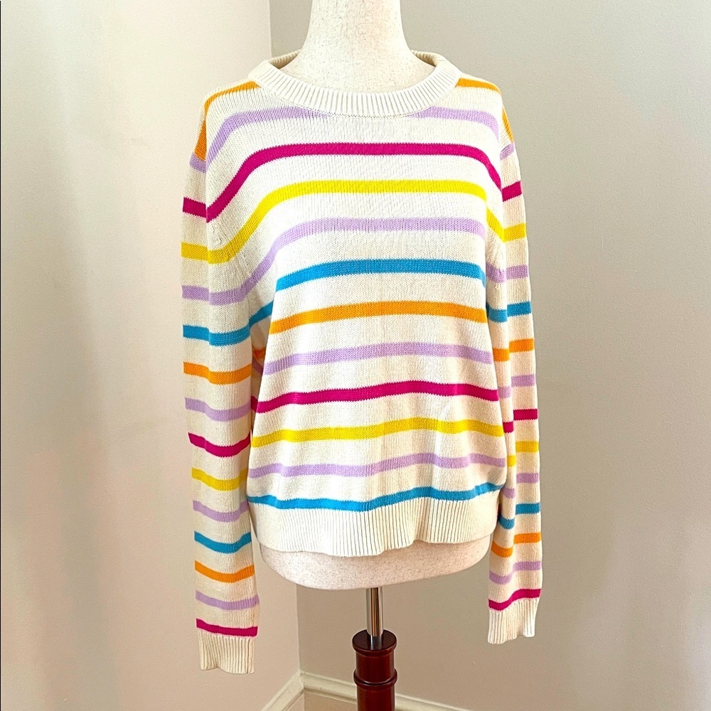 Kule Striped Cotton Linen Sweater Xs Oversized